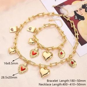 Σετ Κολιέ & Βραχιόλι Επιχρυσωμένο 18Κ με Καρδιές και Ζιρκόν