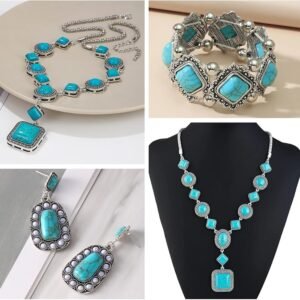 Σετ Κοσμημάτων με Τυρκουάζ Πέτρα & Ανωξίδωτο ατσάλι 