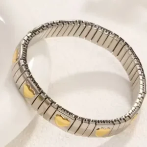 Βραχιόλι Ελαστικό Ατσάλινο με Χρυσές Καρδιές