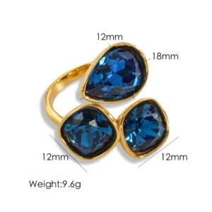 Deep Blue Symphony – Επιχρυσωμένο Δαχτυλίδι 14K με Μπλε Crystal Cut Stones