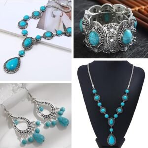 Σετ Κοσμημάτων με Τυρκουάζ Πέτρα Οβάλ & Ανωξίδωτο ατσάλι 