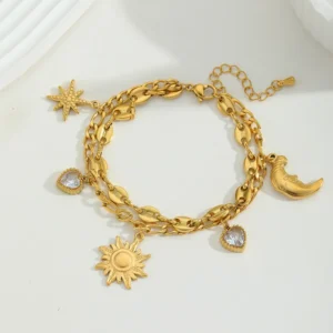 Charm Bracelet “Sun & Moon” – Επιχρυσωμένο 18K με Ζιρκόν