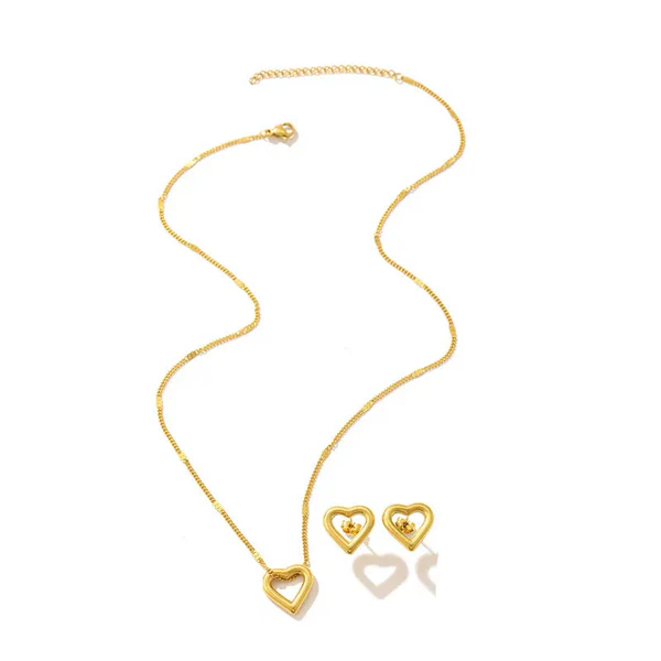 Σετ Κολιέ & Σκουλαρίκια Καρδιά Επιχρυσωμένο Ατσάλι 18Κ - Image 3