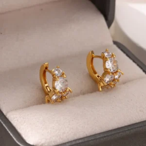 Σκουλαρίκια Κρίκοι 18Κ Επιχρυσωμένο Ατσάλι με Zircon