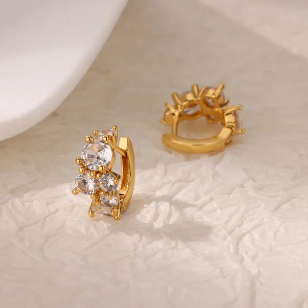 Σκουλαρίκια Κρίκοι 18Κ Επιχρυσωμένο Ατσάλι με Zircon - Image 2