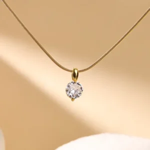 Κολιέ από Επιχρυσωμένο Ατσάλι 18Κ με Στρόγγυλο Zircon