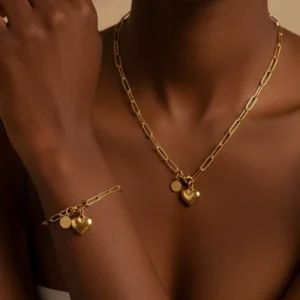 Σετ Από Επιχρυσωμένο Ατσάλι κολιέ και βραχιόλι με καρδιά
