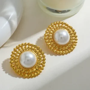 Σκουλαρίκια Στρόγγυλα 18Κ Επιχρυσωμένο Ατσάλι με Πέρλα 3cm