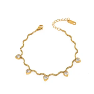 Βραχιόλι Επιχρυσωμένο Ατσάλι 18Κ με Καρδιές Zircon