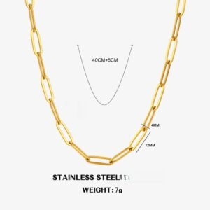 Κολιέ με Αλυσίδα Συνδετήρα Επιχρυσωμένο 18K Από Ανοξείδωτο Χάλυβα Ρυθμιζόμενο Κολιέ