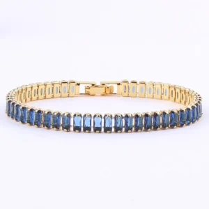 Βραχιόλι Τένις 18Κ με Ορθογώνια Ζιργκόν Royal Blue