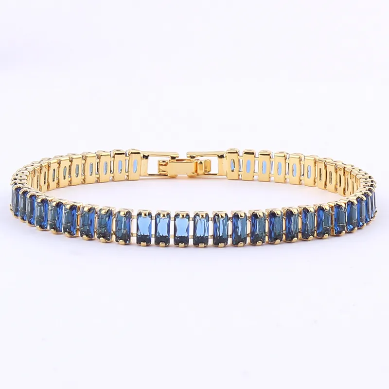 Βραχιόλι Τένις 18Κ με Ορθογώνια Ζιργκόν Royal Blue