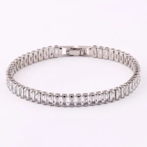 Βραχιόλι Τένις 18Κ με Ορθογώνια Ζιργκόν Silver-White