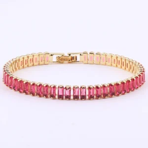 Βραχιόλι Τένις 18Κ με Ορθογώνια Ζιργκόν Ruby Pink